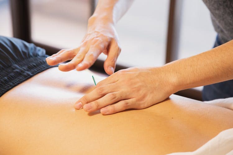 Physical therapist examining a patient shoulder